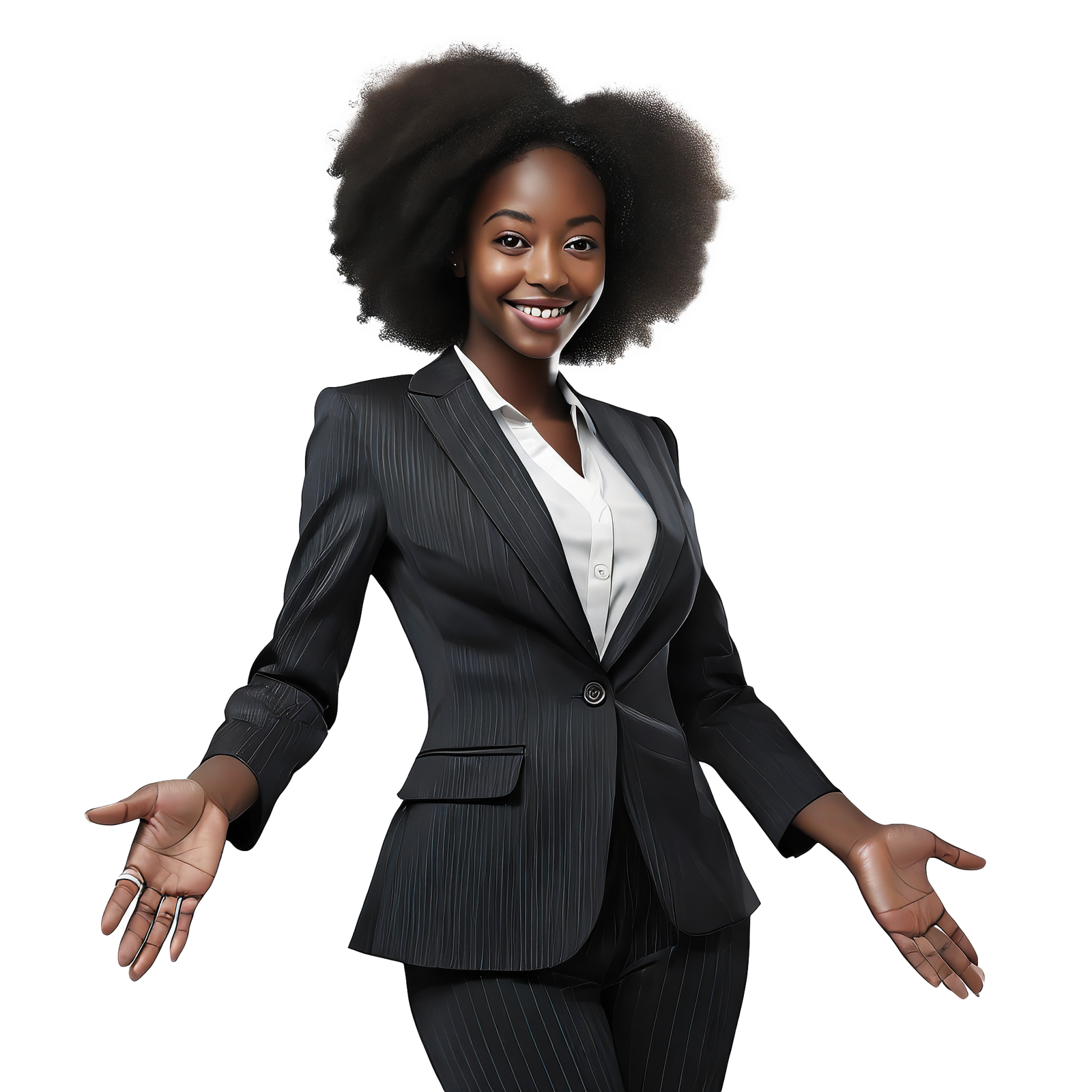 Firefly african american womAN in suits welcoming hi resolution white background 97427